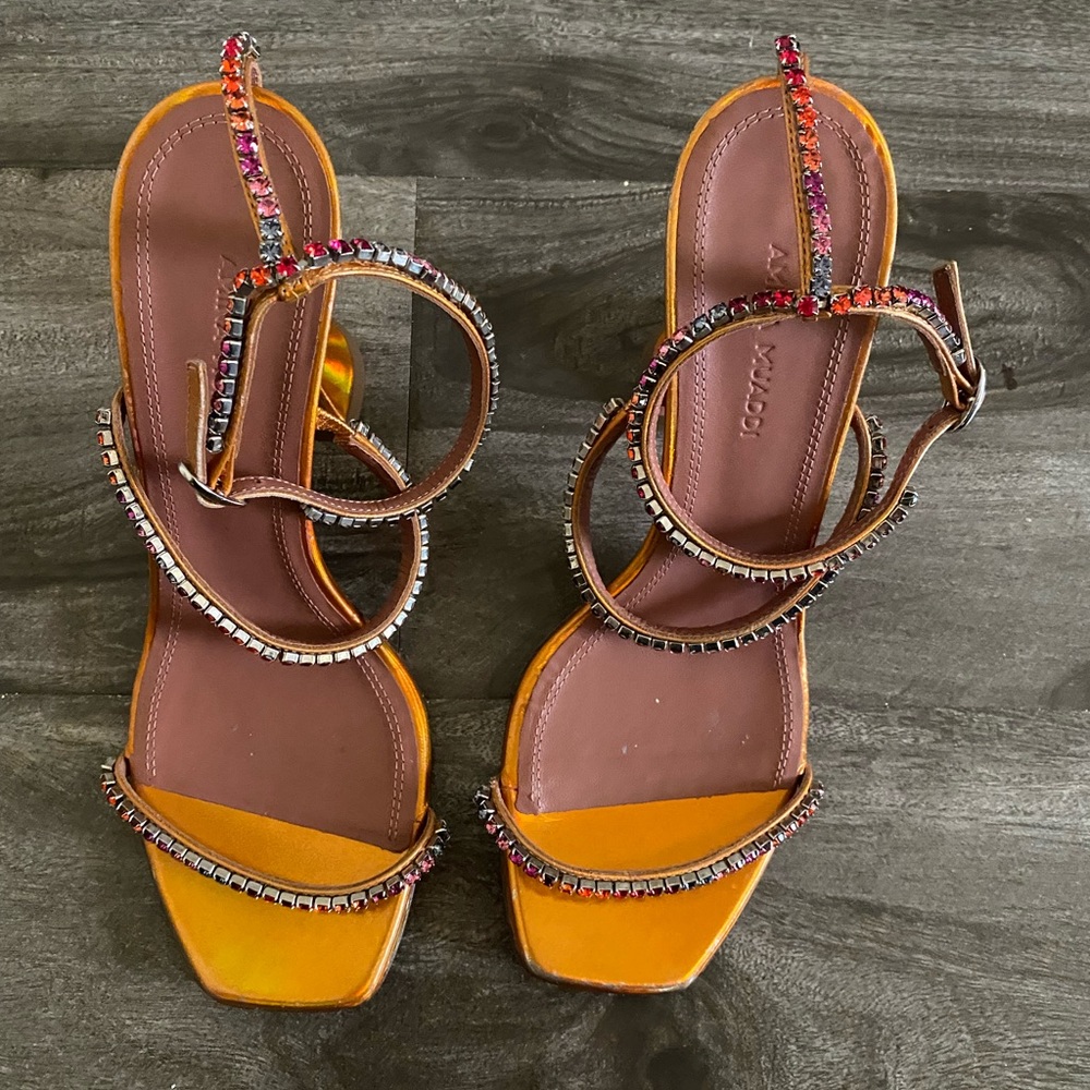 Amina muaddi Gilda orange crystal sandals